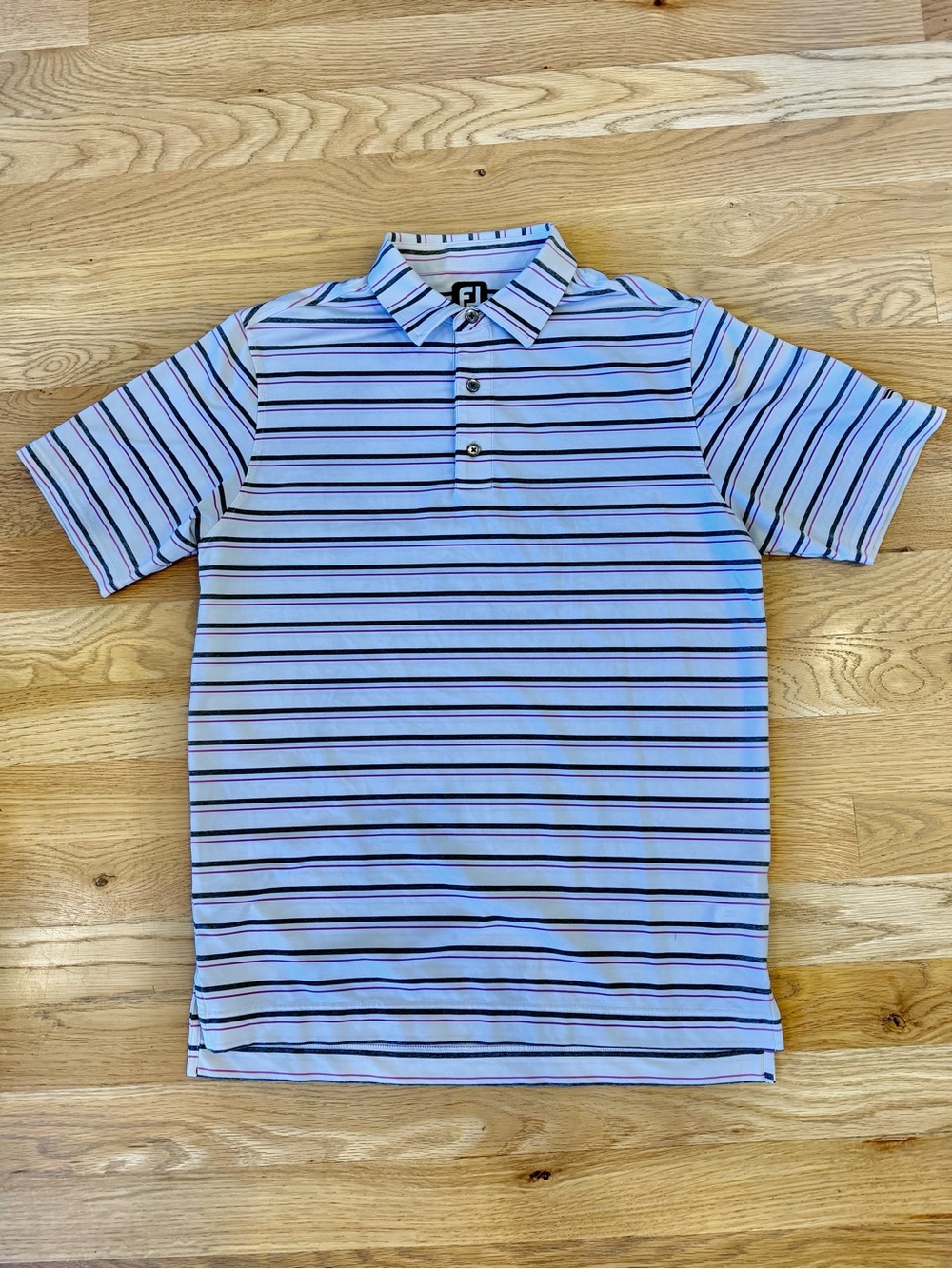 FootJoy White Gray Pink Striped Golf Polo Shirt Men’s Medium